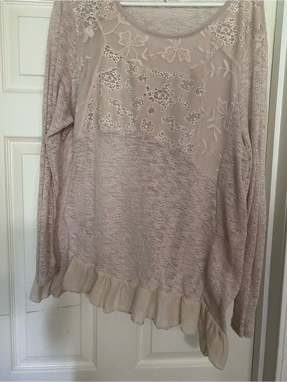 indigo soul Blush Lace & Ruffle Knit Pullover